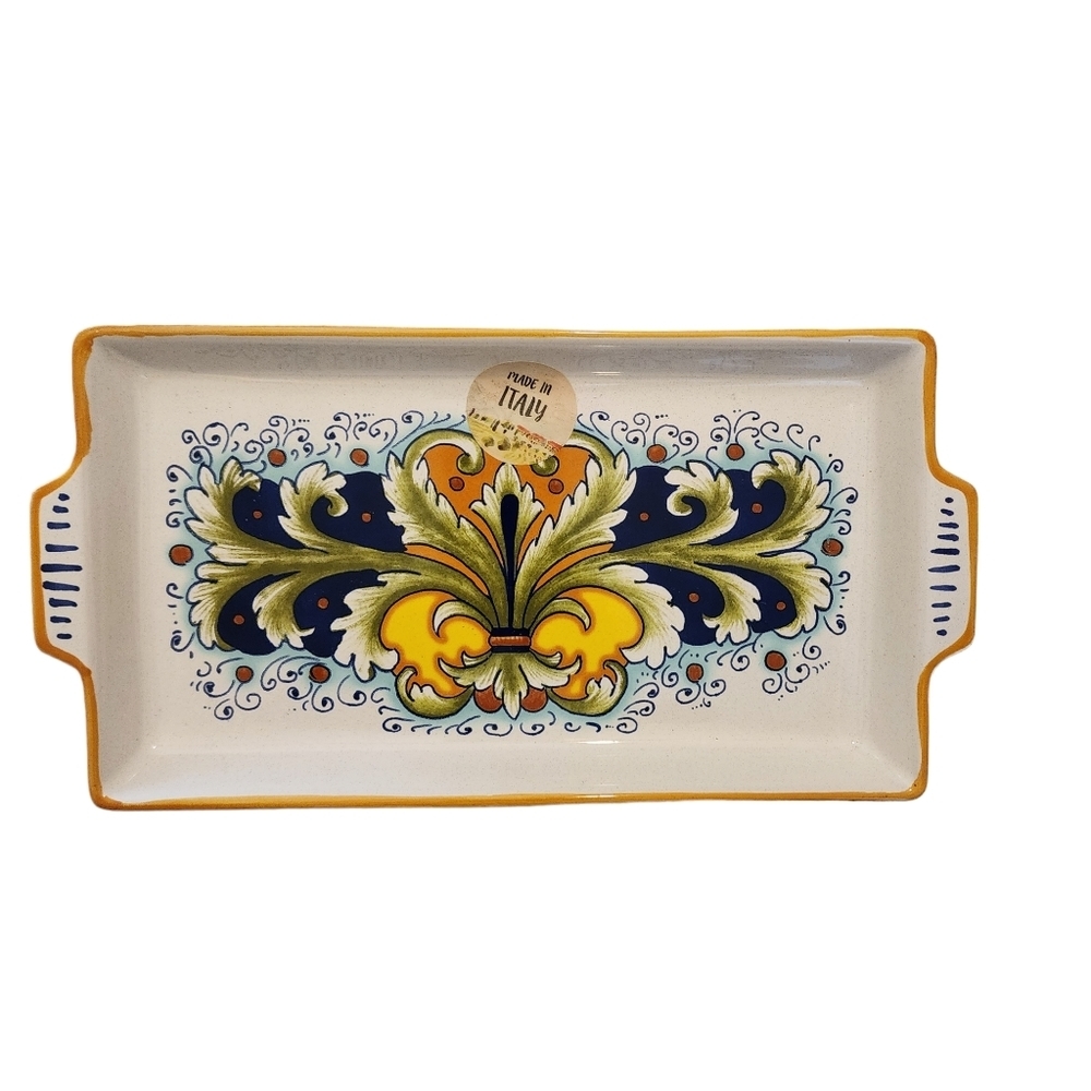 Deruta Ceramiche Italian Art Pottery Ricco Classic Design Hand Painted Dish Tray